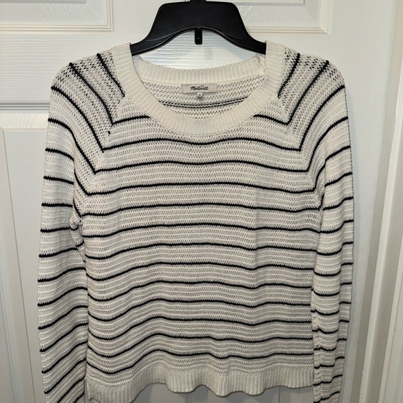 Madewell Sweaters - Madewell White and Black Striped Crew Neck Sweater Size S